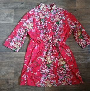 La Cera Floral Printed Button Front Gem Embellished Dress. 